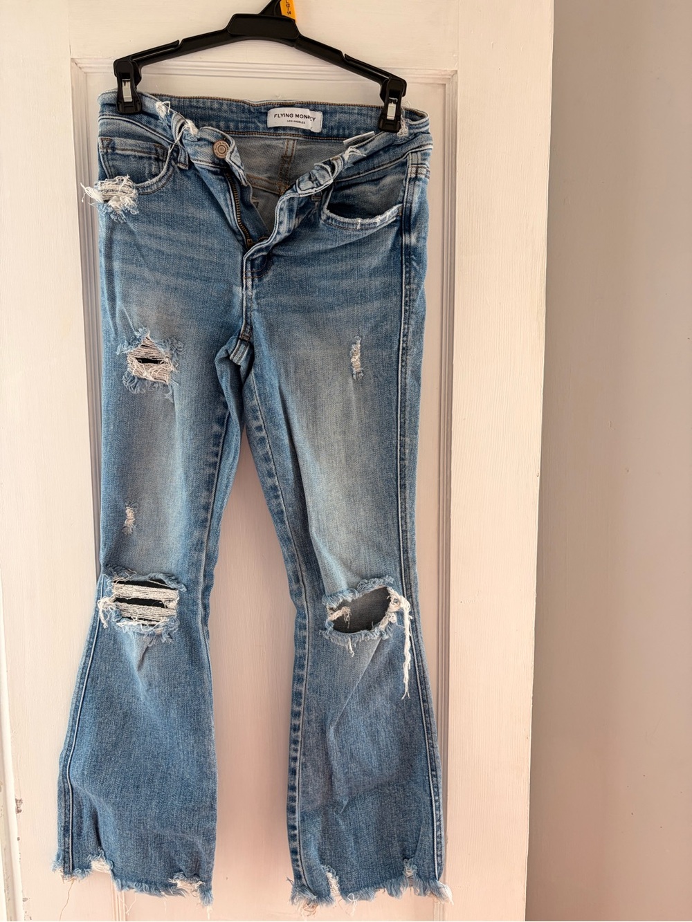 Flying Monkey Women's Distressed Light Blue Flare Jeans